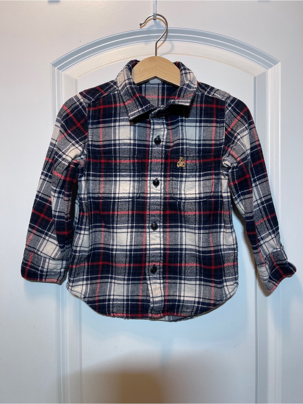 GAP Plaid Button-Down Shirt - Navy, White & Red